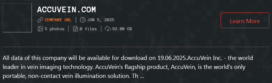 AccuVein Inc成为Qilin勒索软件的受害者-xLab 威胁情报
