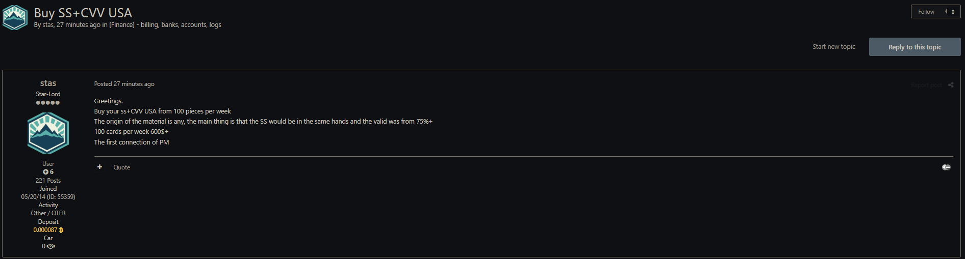 涉嫌出售美国。信用卡资料-xLab 威胁情报