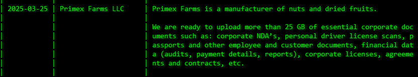 Primex Farms LLC成为Akira勒索软件的受害者-xLab 威胁情报