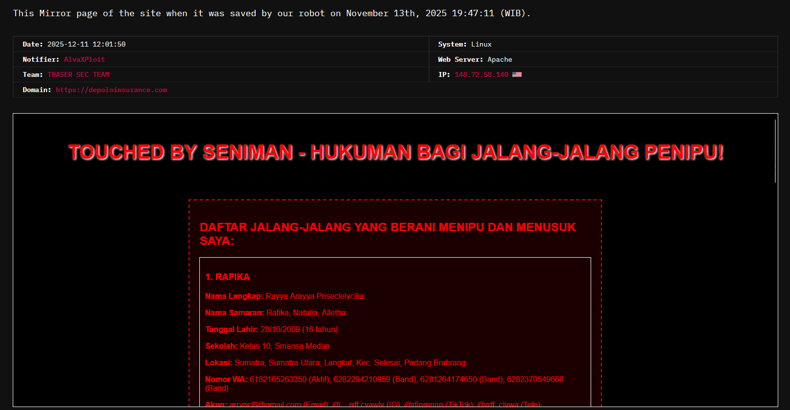 TRASER SEC团队瞄准Insurance Depolo&Associates网站-xLab 威胁情报