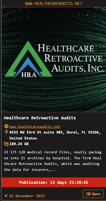 医疗保健追溯审计公司成为DragonForce勒索软件的受害者-xLab 威胁情报