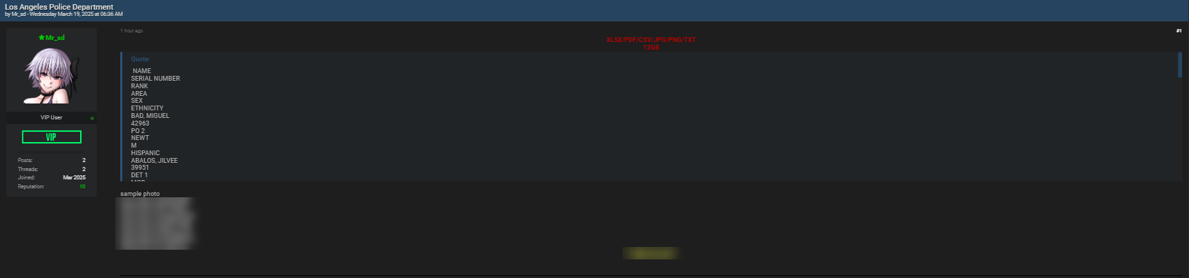 洛城警局涉嫌数据泄露-xLab 威胁情报