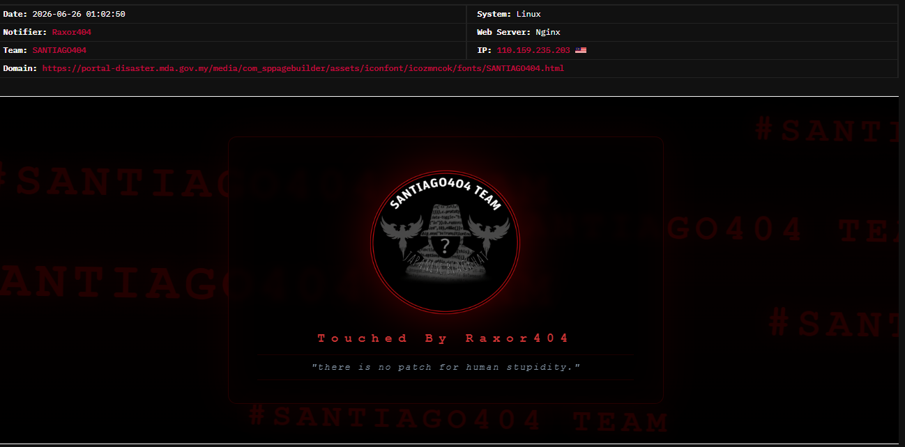 Raxor404 targets the website of Medical Device Authority, Ministry Of Health Malaysia-xLab 威胁情报