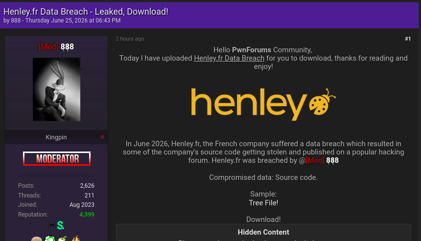 Alleged data breach of Henley-xLab 威胁情报