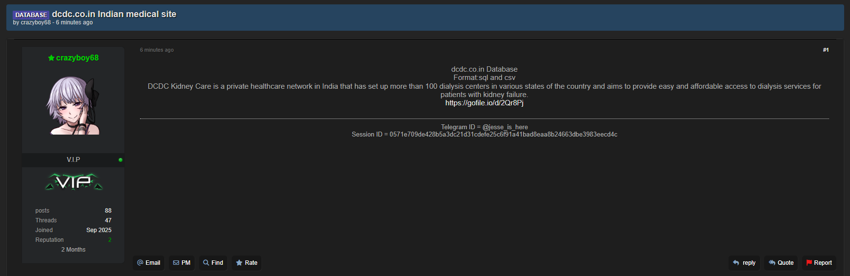 DCDC肾脏护理涉嫌数据外泄-xLab 威胁情报