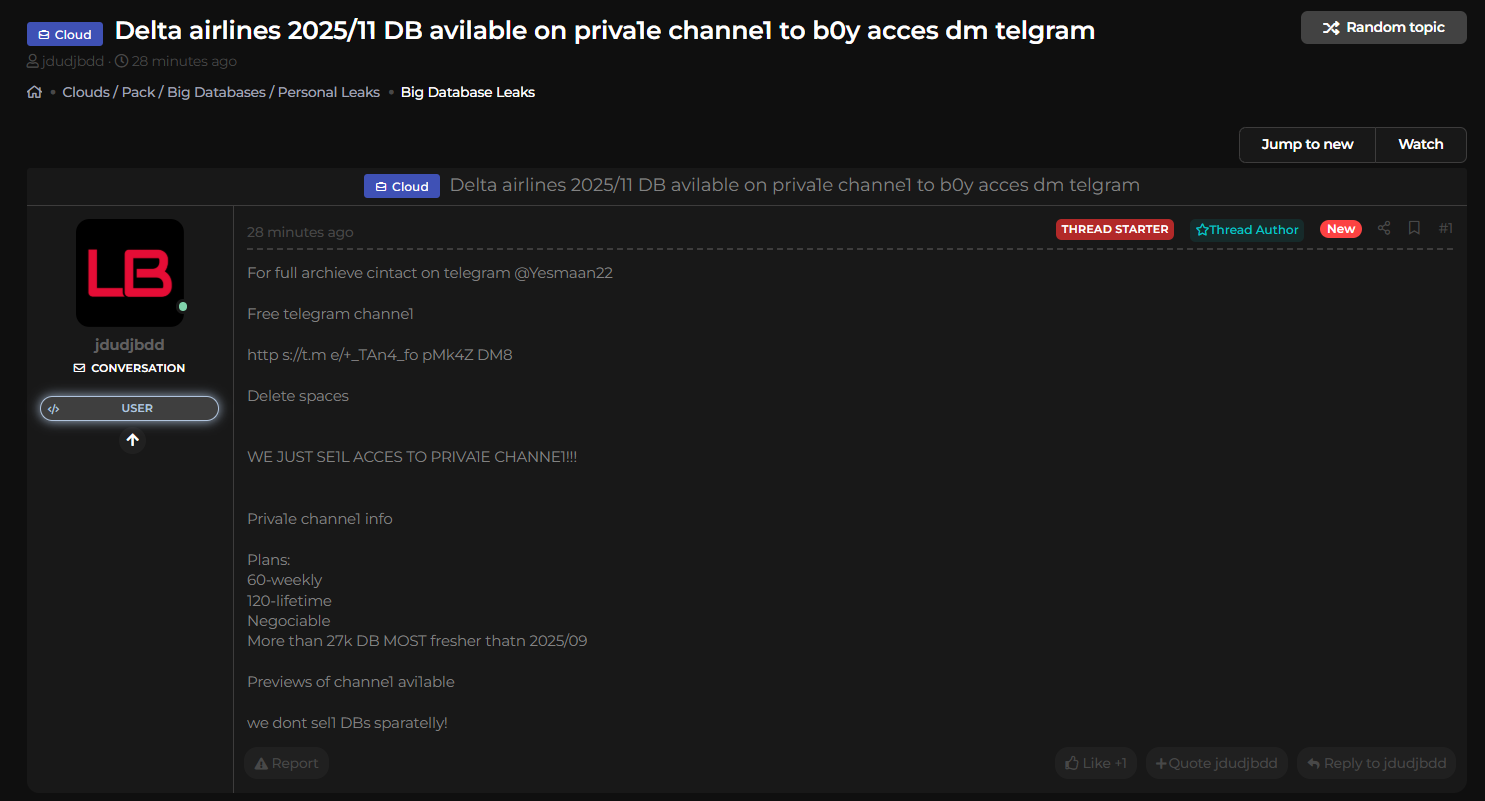 达美航空涉嫌数据外泄-xLab 威胁情报