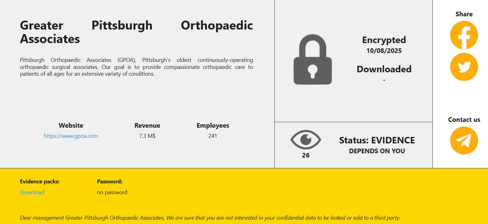 大匹兹堡骨科协会成为RansomHouse勒索软件的受害者-xLab 威胁情报