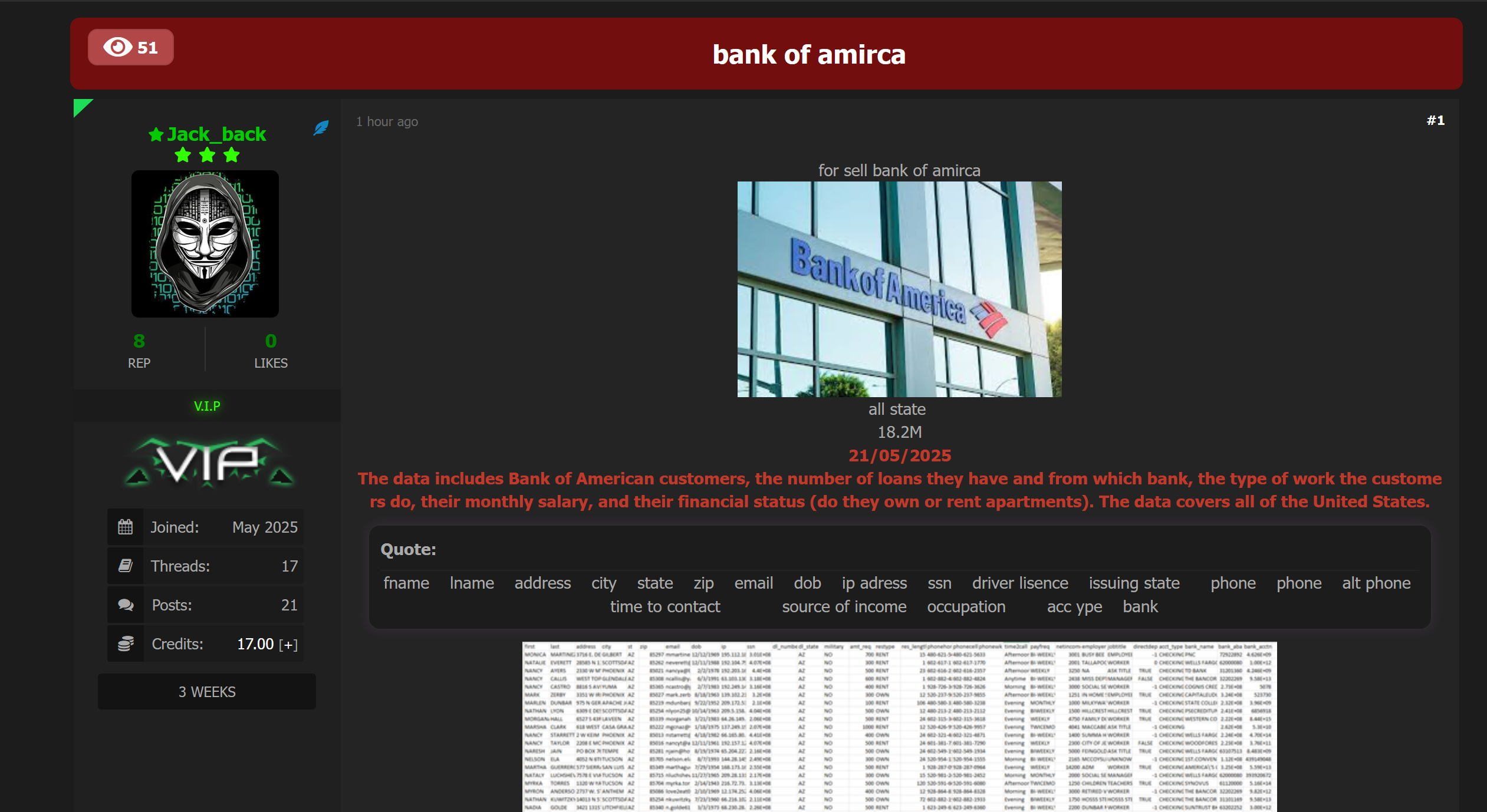 据称是Amirca银行的数据外泄-xLab 威胁情报