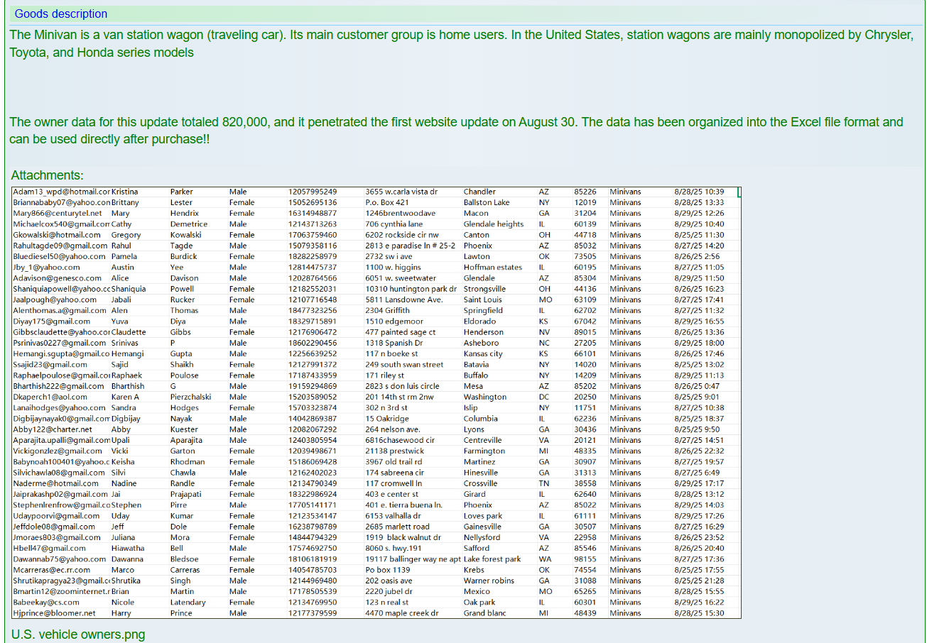 涉嫌出售美国小型货车车主数据库-xLab 威胁情报