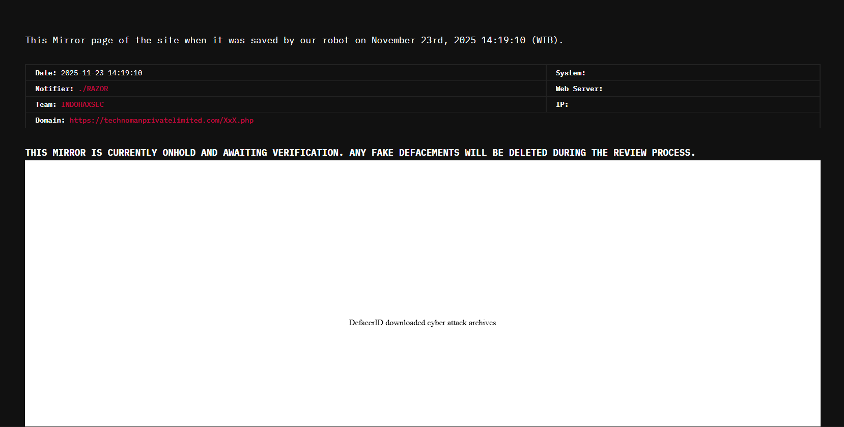 INDOHAXSEC瞄准Technoman Private Limited网站-xLab 威胁情报