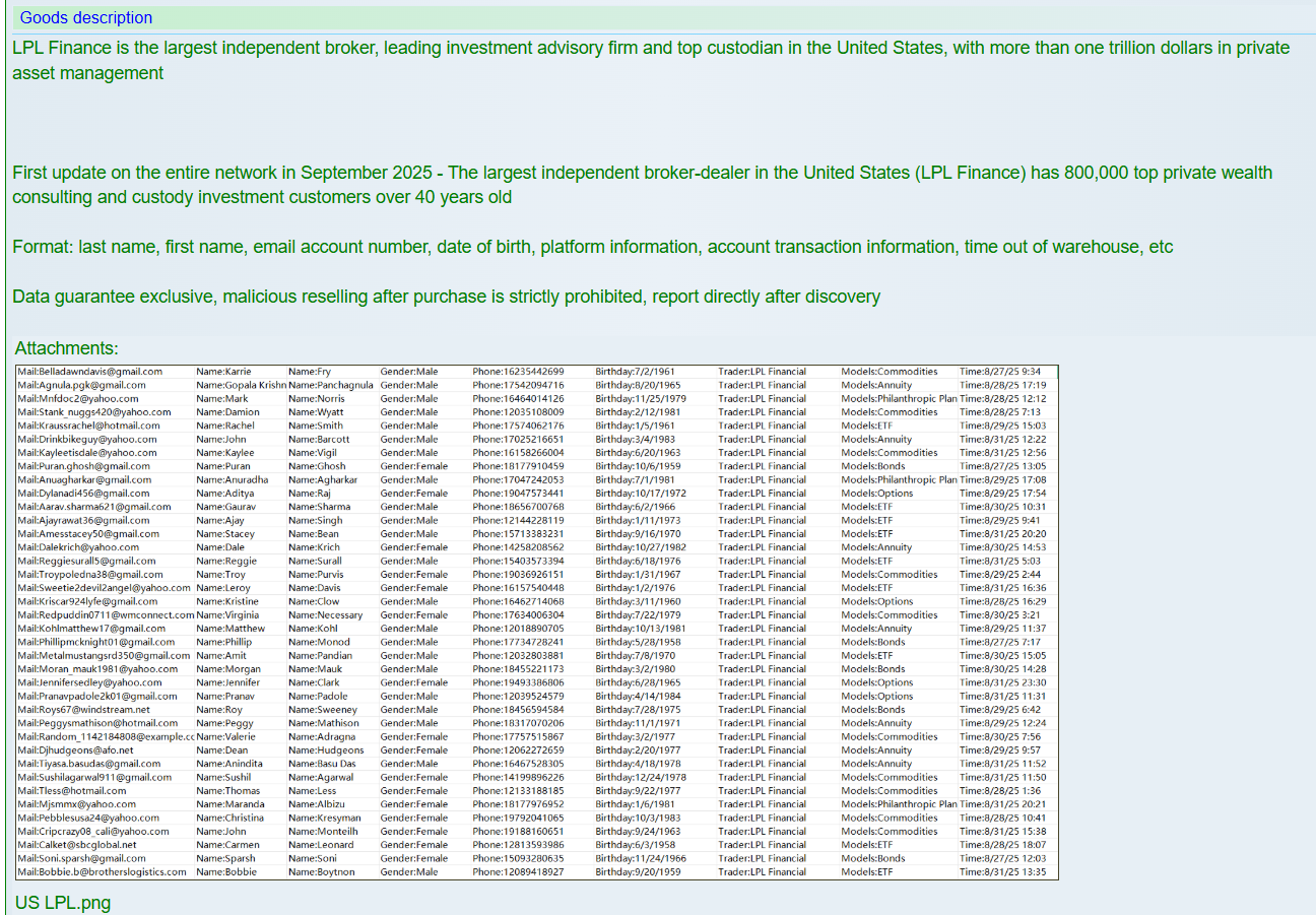 LPL Financial涉嫌出售数据-xLab 威胁情报