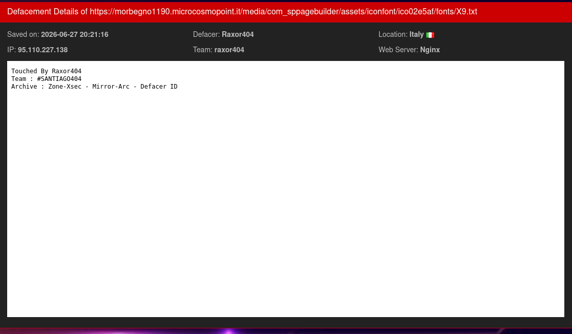Raxor404 targets the website of Microcosmopoint-xLab 威胁情报