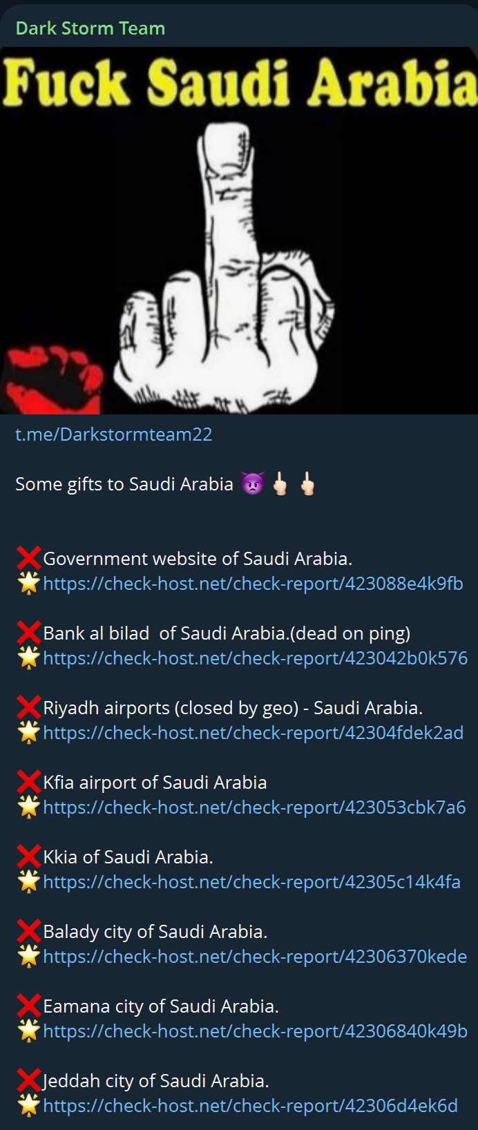 Dark Storm Team targets the website of Ministry of Finance, Saudi Arabia-xLab 威胁情报