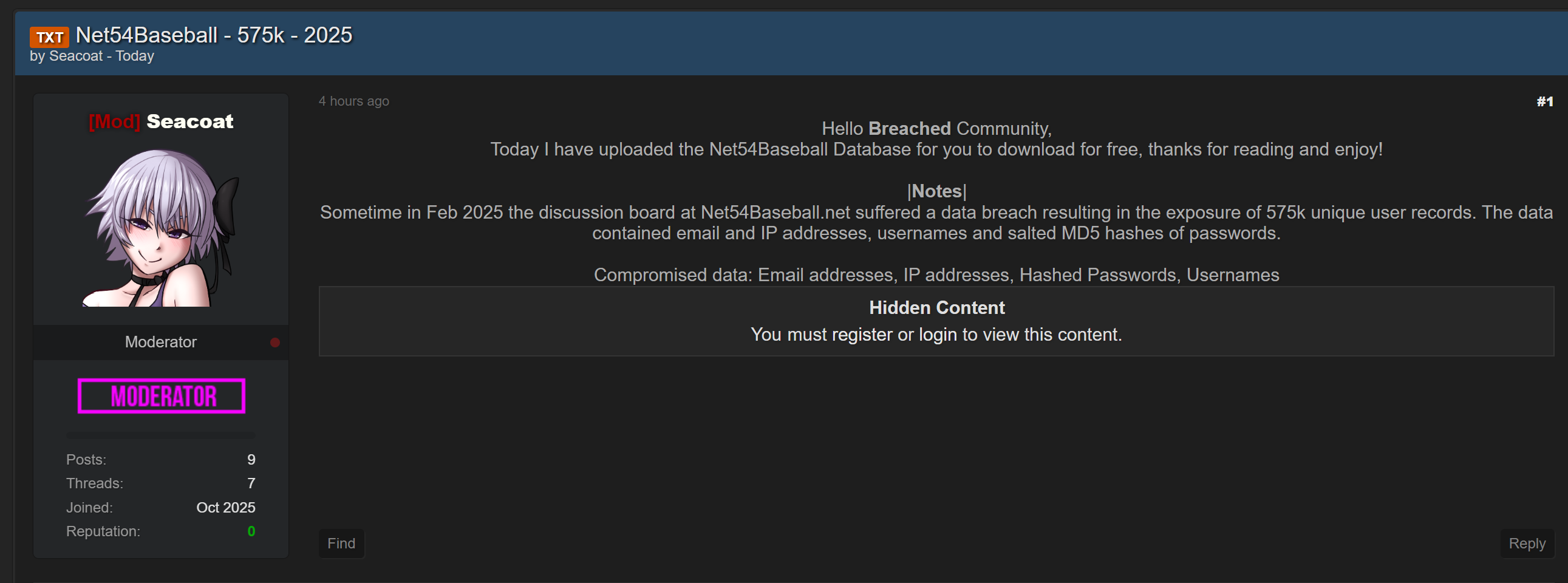 Net54Baseball涉嫌数据外泄-xLab 威胁情报