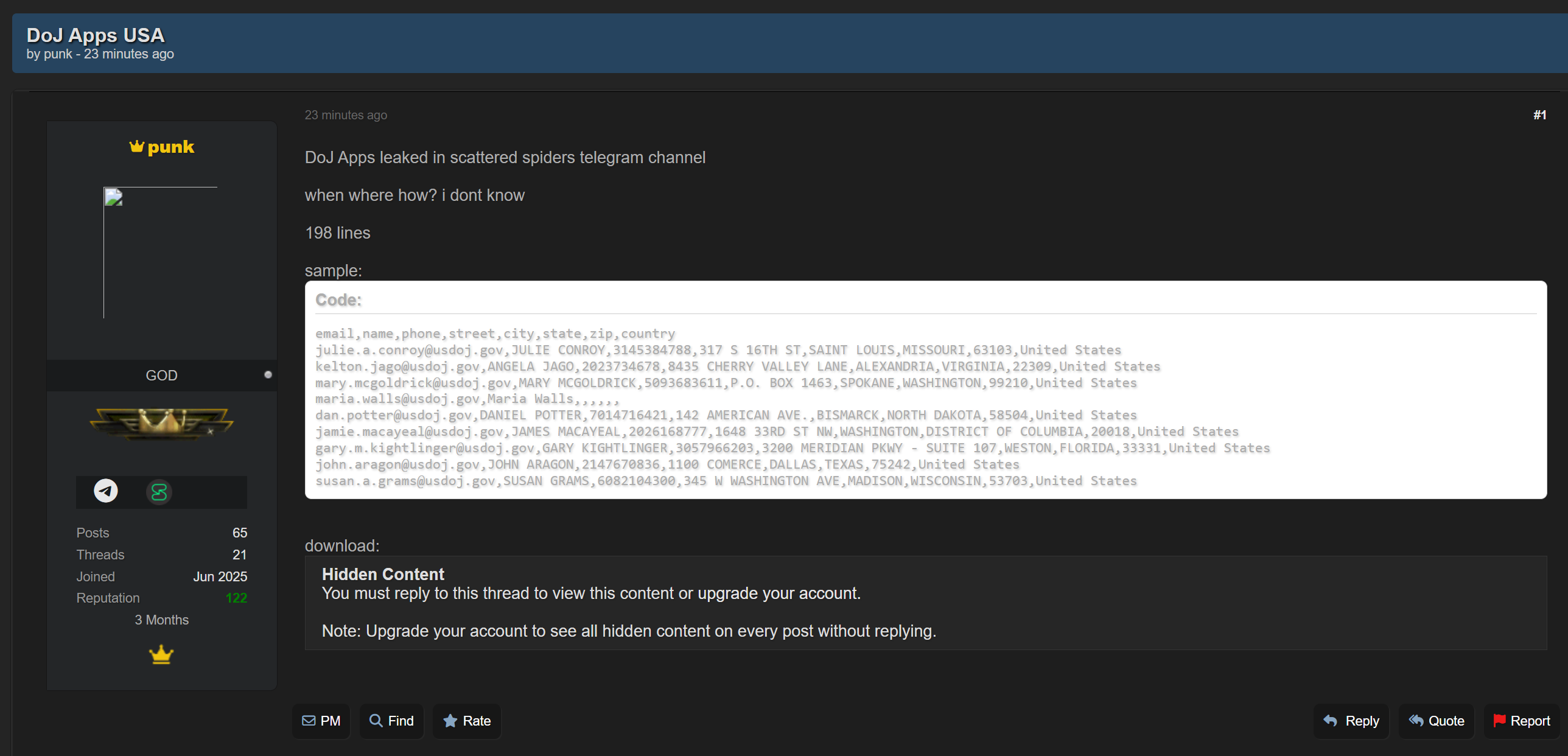 涉嫌数据外泄美国。司法部(DoJ)-xLab 威胁情报