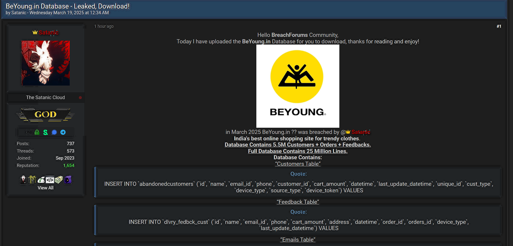Beyoung涉嫌数据泄漏-xLab 威胁情报