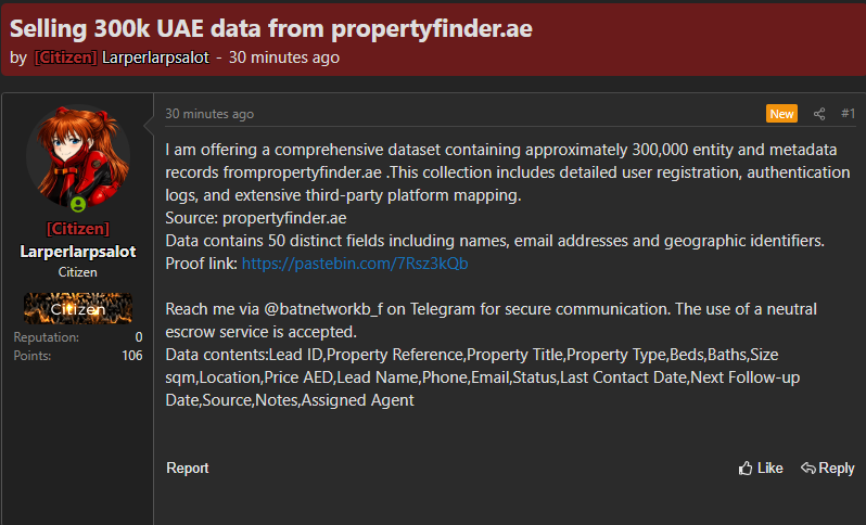 Alleged data leak of Property Finder-xLab 威胁情报