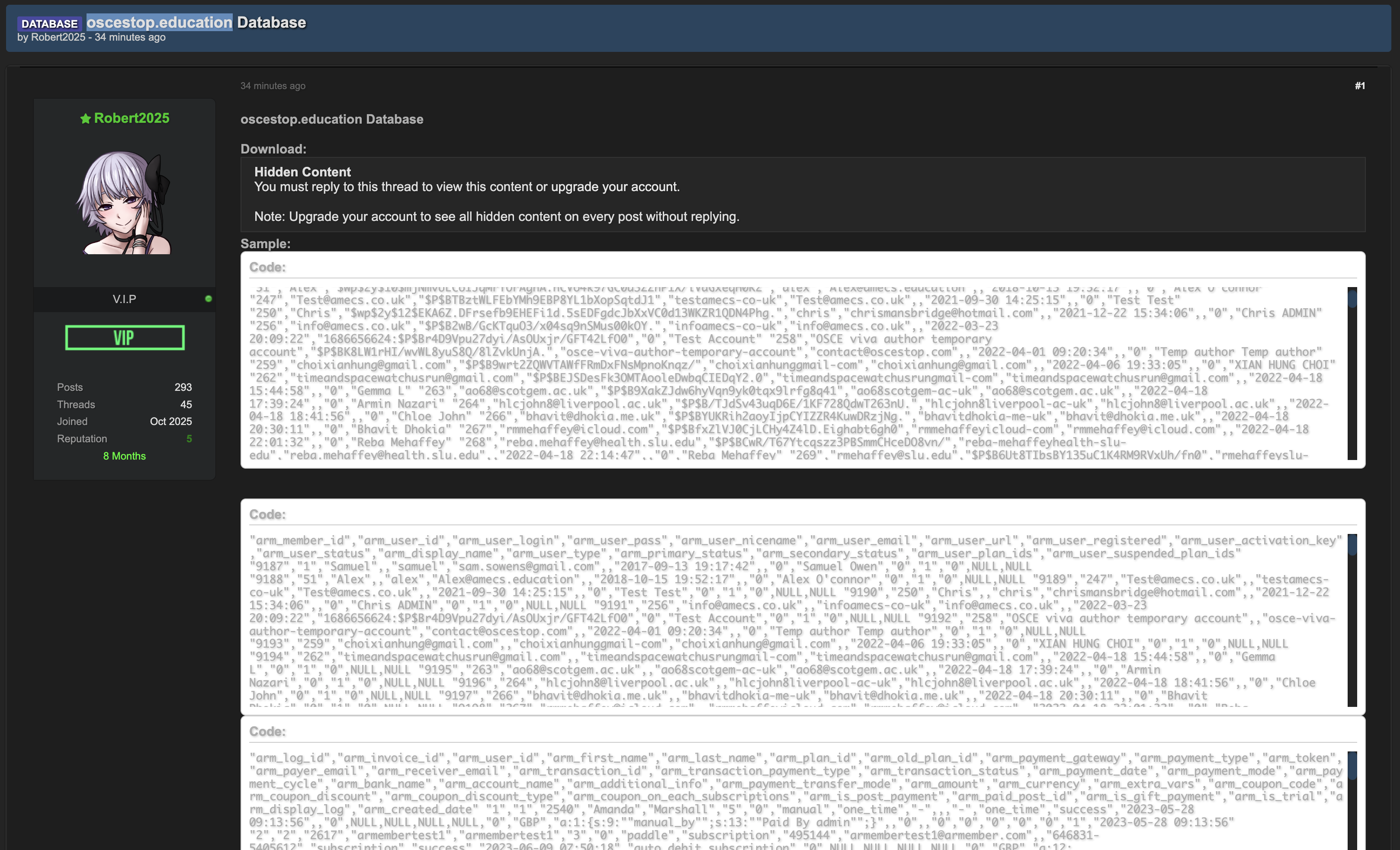 Alleged data breach of OSCEstop Education-xLab 威胁情报