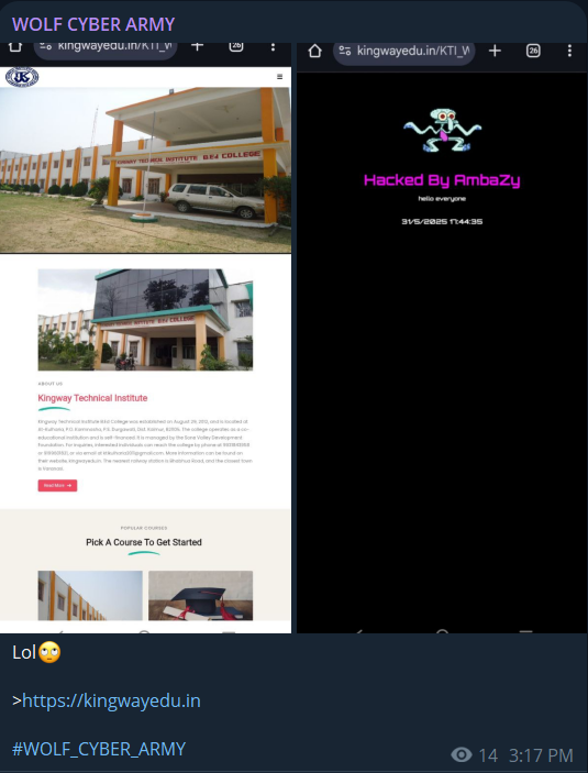 WOLF CYBER ARMY瞄准金威技术学院网站-xLab 威胁情报