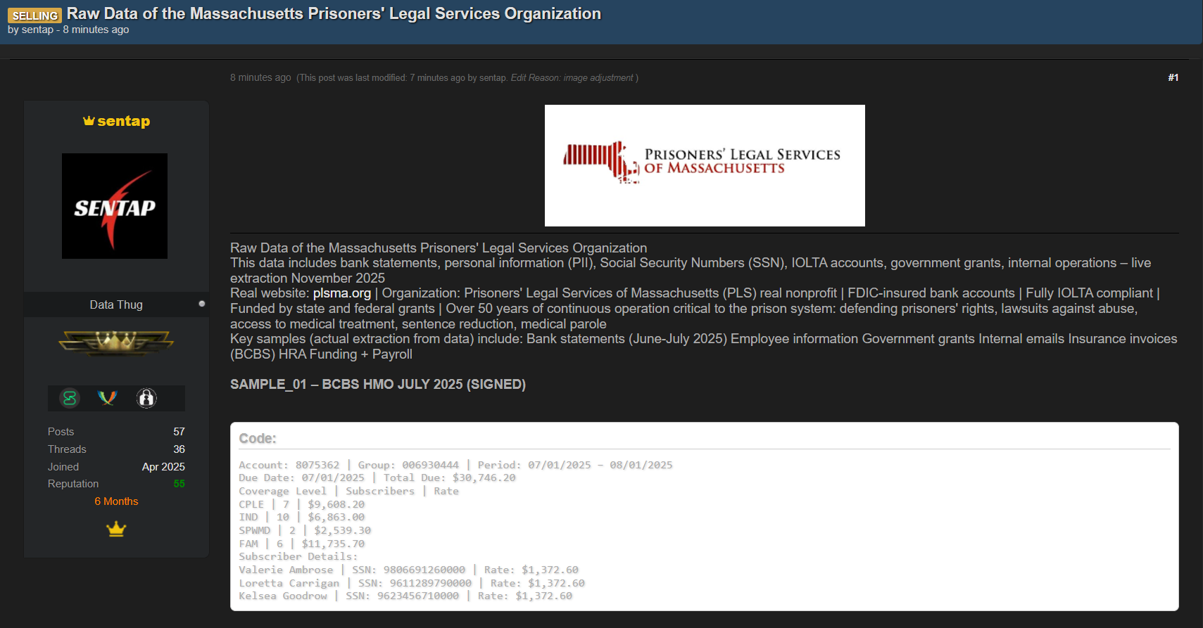马萨诸塞州囚犯法律服务涉嫌出售数据-xLab 威胁情报
