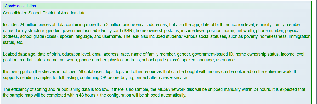 涉嫌出售美国中央联合学区的数据-xLab 威胁情报