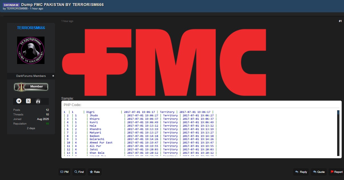 FMC巴基斯坦涉嫌数据库泄露-xLab 威胁情报