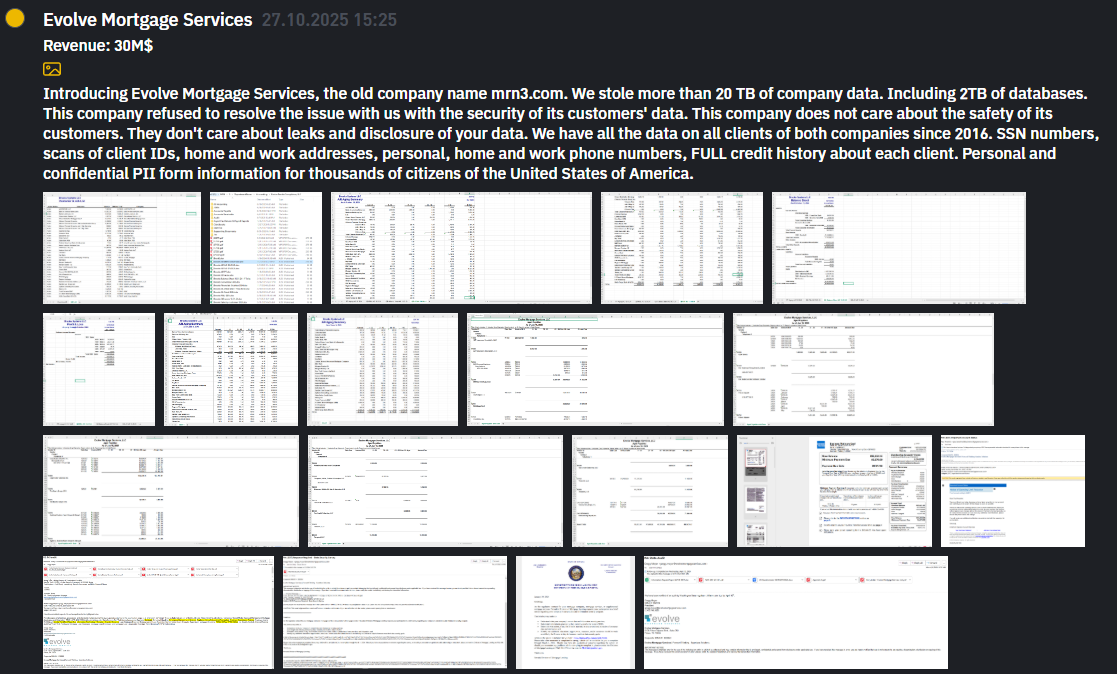Evolve Mortgage Services,LLC成为INC RANSOM勒索软件的受害者-xLab 威胁情报