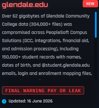 Alleged data breach of Glendale Community College-xLab 威胁情报
