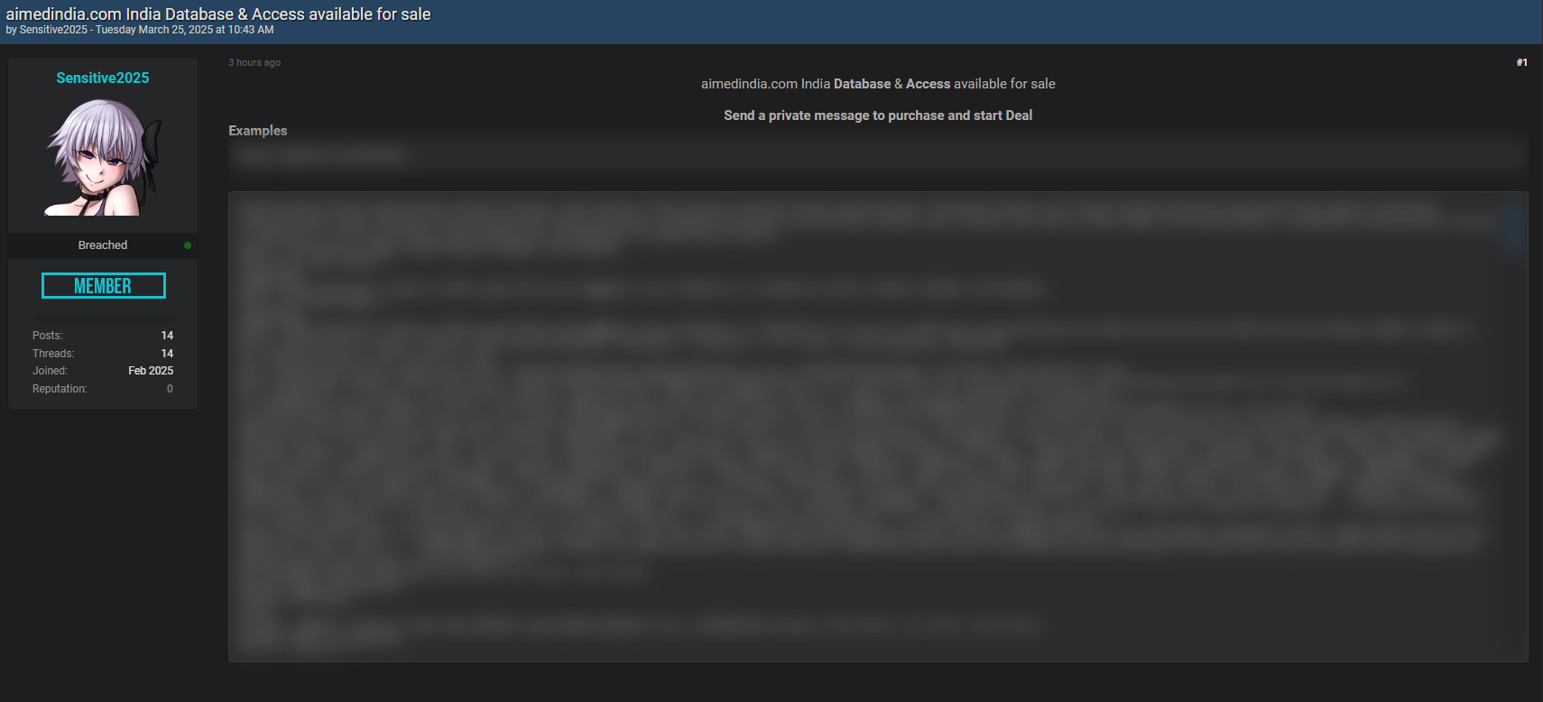 Aimed India涉嫌出售数据-xLab 威胁情报