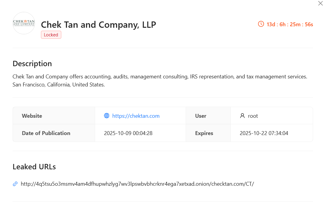 Chek Tan and Company,LLP成为RADAR集团勒索软件的受害者-xLab 威胁情报