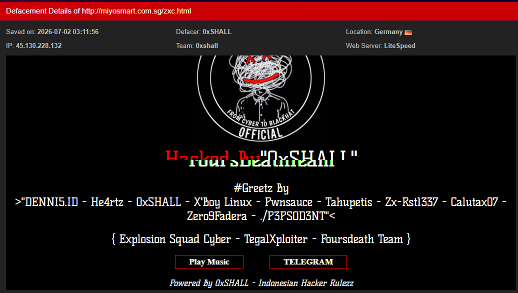 Foursdeath Team targets the website of MiYOSMART-xLab 威胁情报