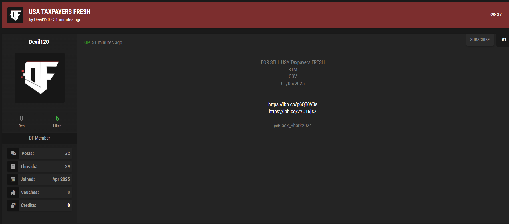 涉嫌出售3100万份美国纳税人记录的数据-xLab 威胁情报