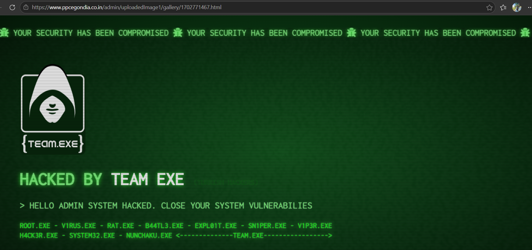 TEAM EXE targets the website of Punjabhai Patel College of Education-xLab 威胁情报
