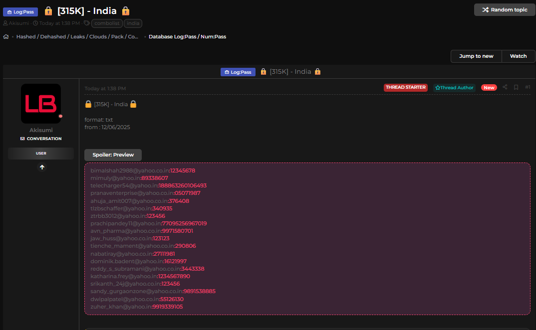 涉嫌泄露31.5万印度凭据-xLab 威胁情报