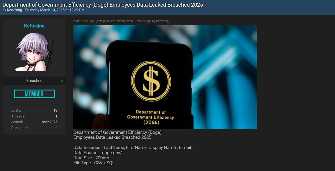 政府效率部涉嫌数据库泄露-xLab 威胁情报