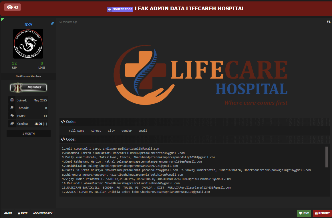 生命关怀医院涉嫌数据外泄-xLab 威胁情报
