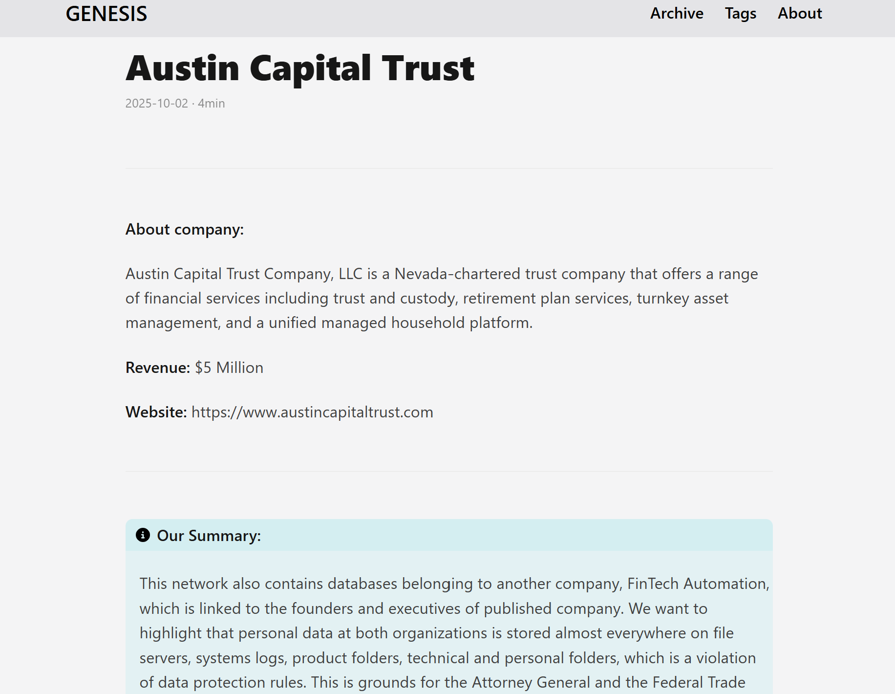 奥斯汀资本信托成为GENESIS勒索软件的受害者-xLab 威胁情报