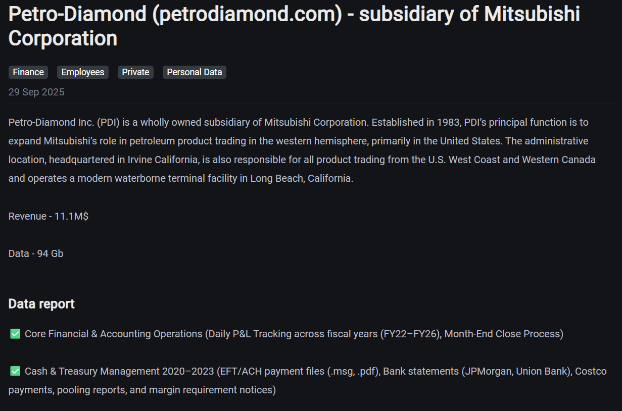 Inc.石油钻石公司成为J group勒索软件的受害者-xLab 威胁情报