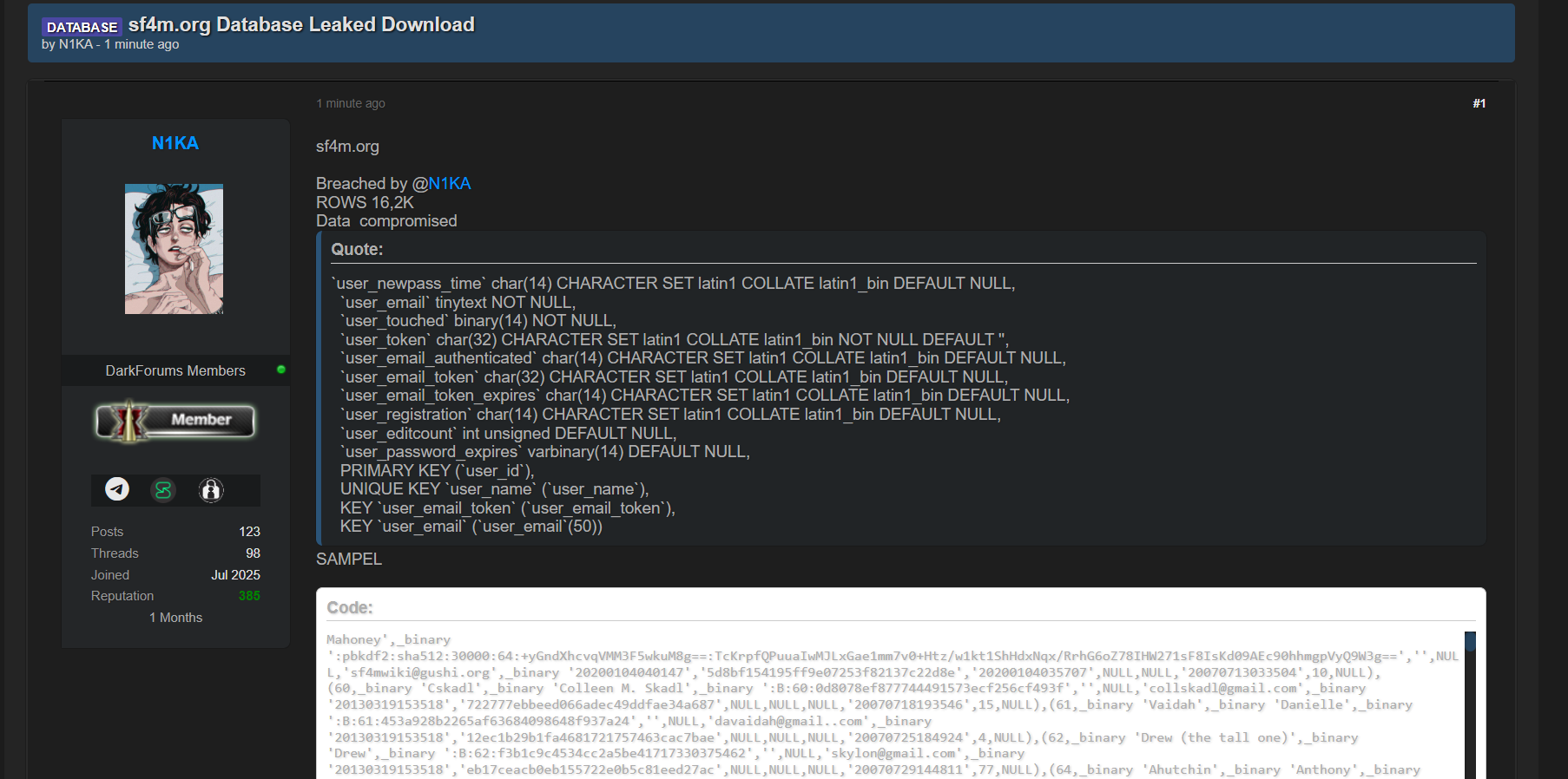 涉嫌出售科幻论坛(SF4M)的数据-xLab 威胁情报