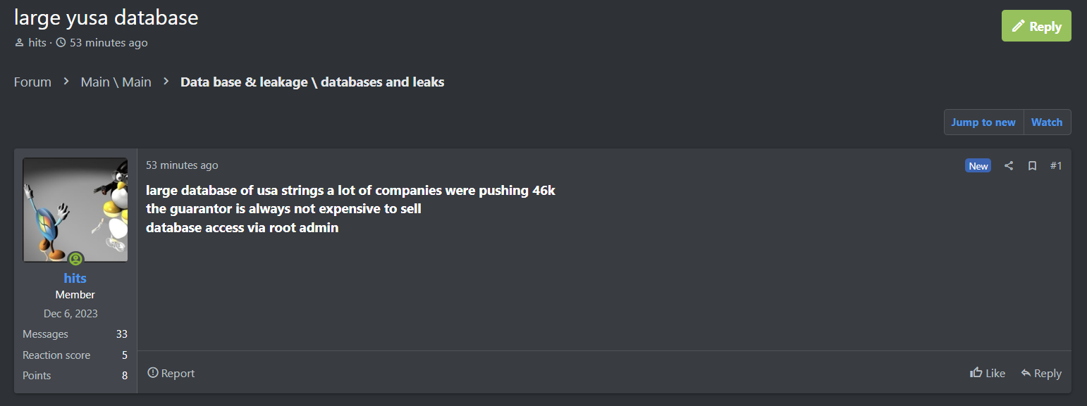 涉嫌出售未知的美国数据库-xLab 威胁情报