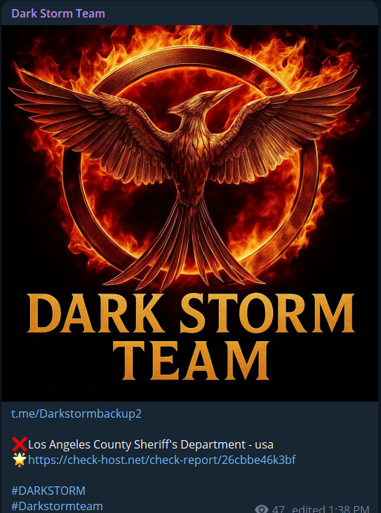 Dark Storm Team针对洛杉矶县Sheriff部门(LASD)的网站-xLab 威胁情报