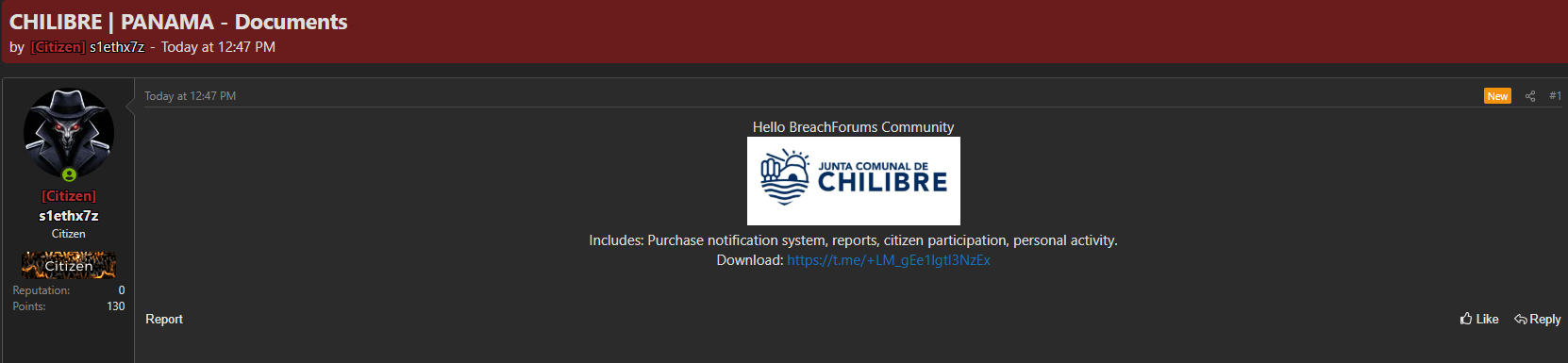 Alleged Leak of Data from Junta Comunal de Chilibre-xLab 威胁情报