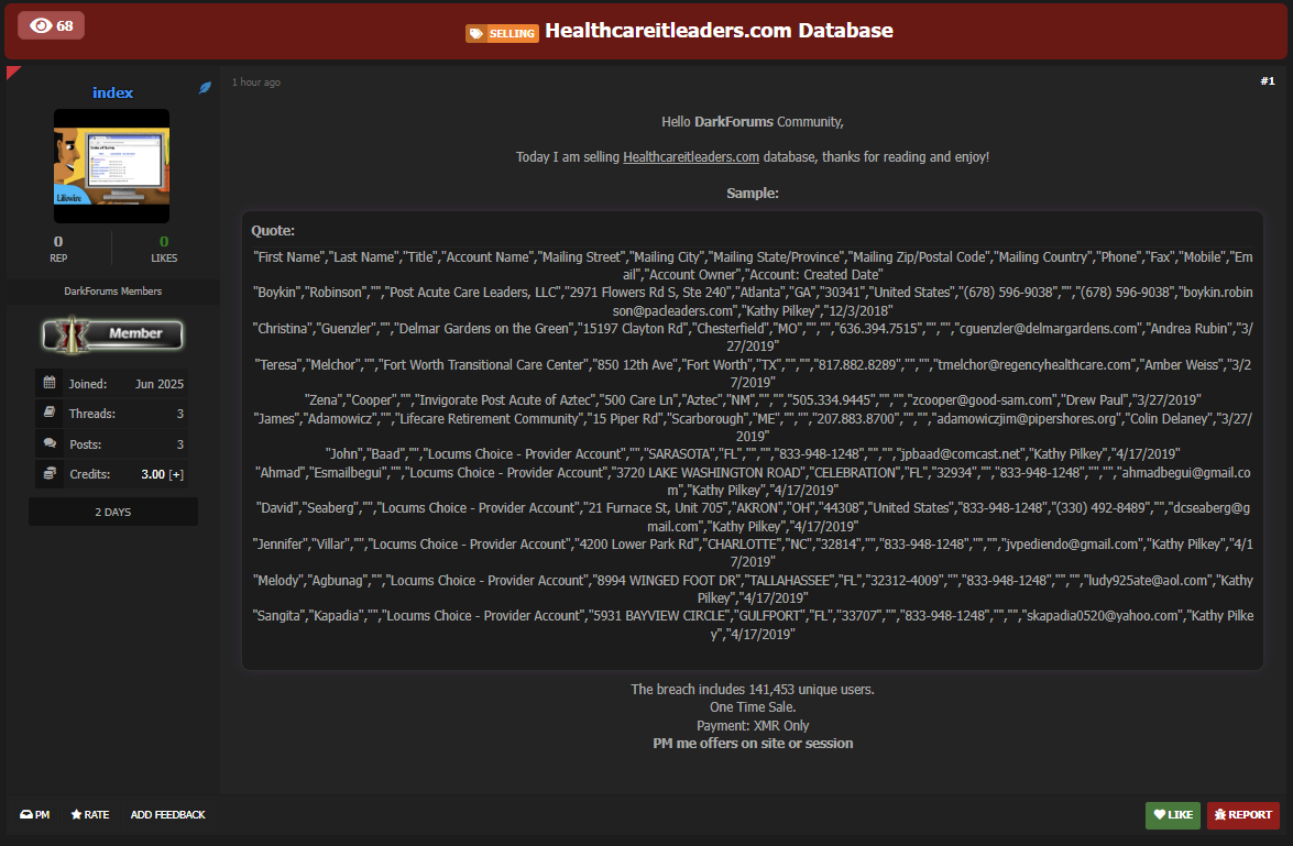 Healthcare IT Leaders，LLC涉嫌数据销售-xLab 威胁情报