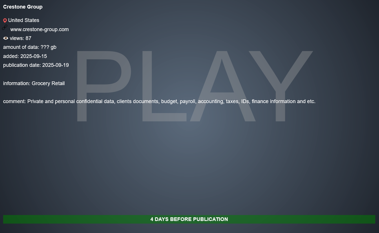 Crestone Group成为PLAY勒索软件的受害者-xLab 威胁情报