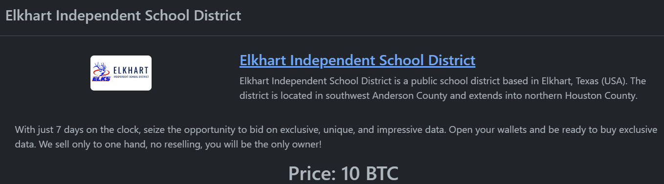 埃尔克哈特独立学区成为RHYSIDA勒索软件的受害者-xLab 威胁情报