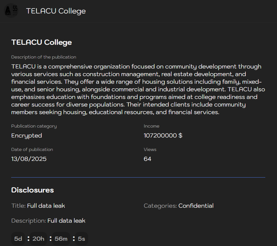 TELACU教育基金会成为Sinobi勒索软件的受害者-xLab 威胁情报