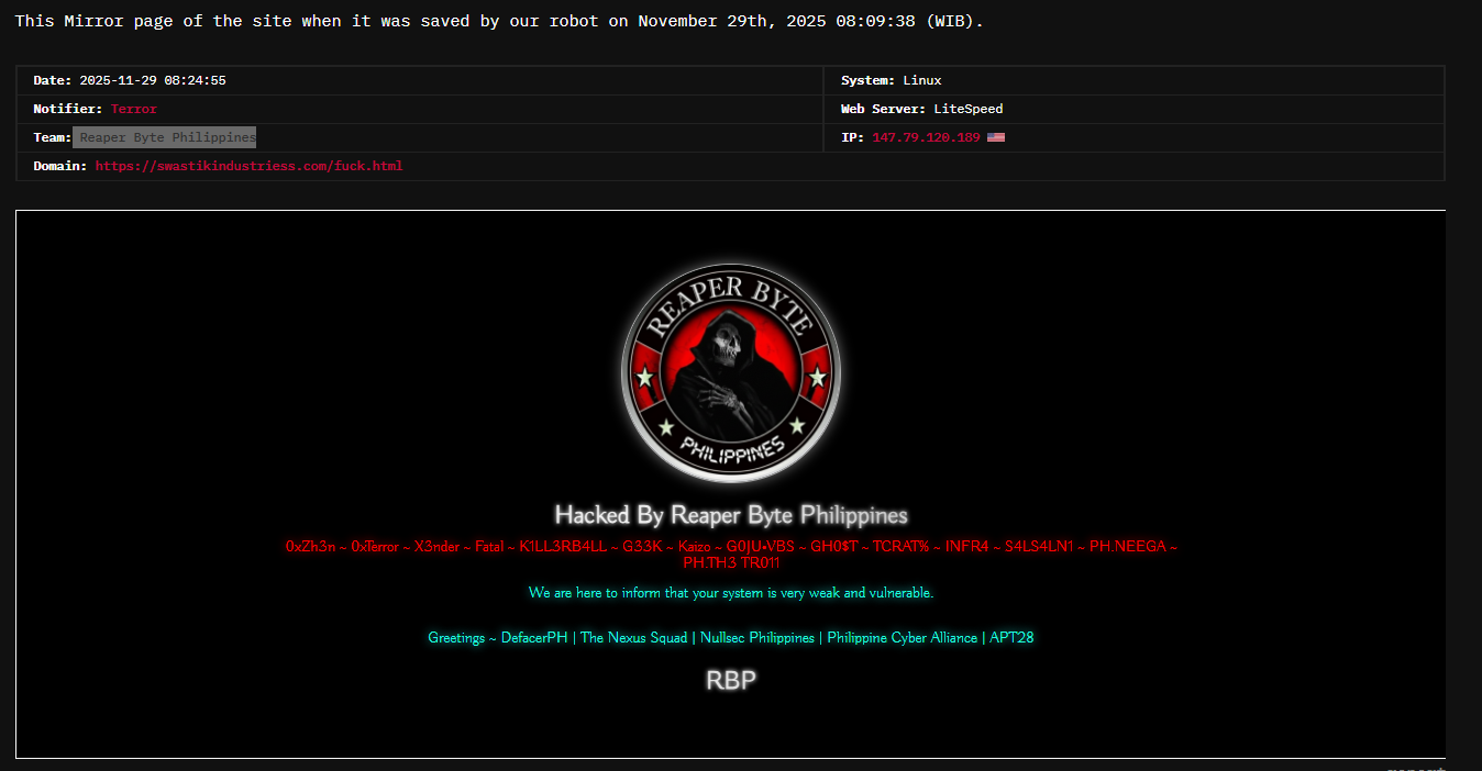 Reaper Byte Philippines瞄准Swastik Industries网站-xLab 威胁情报