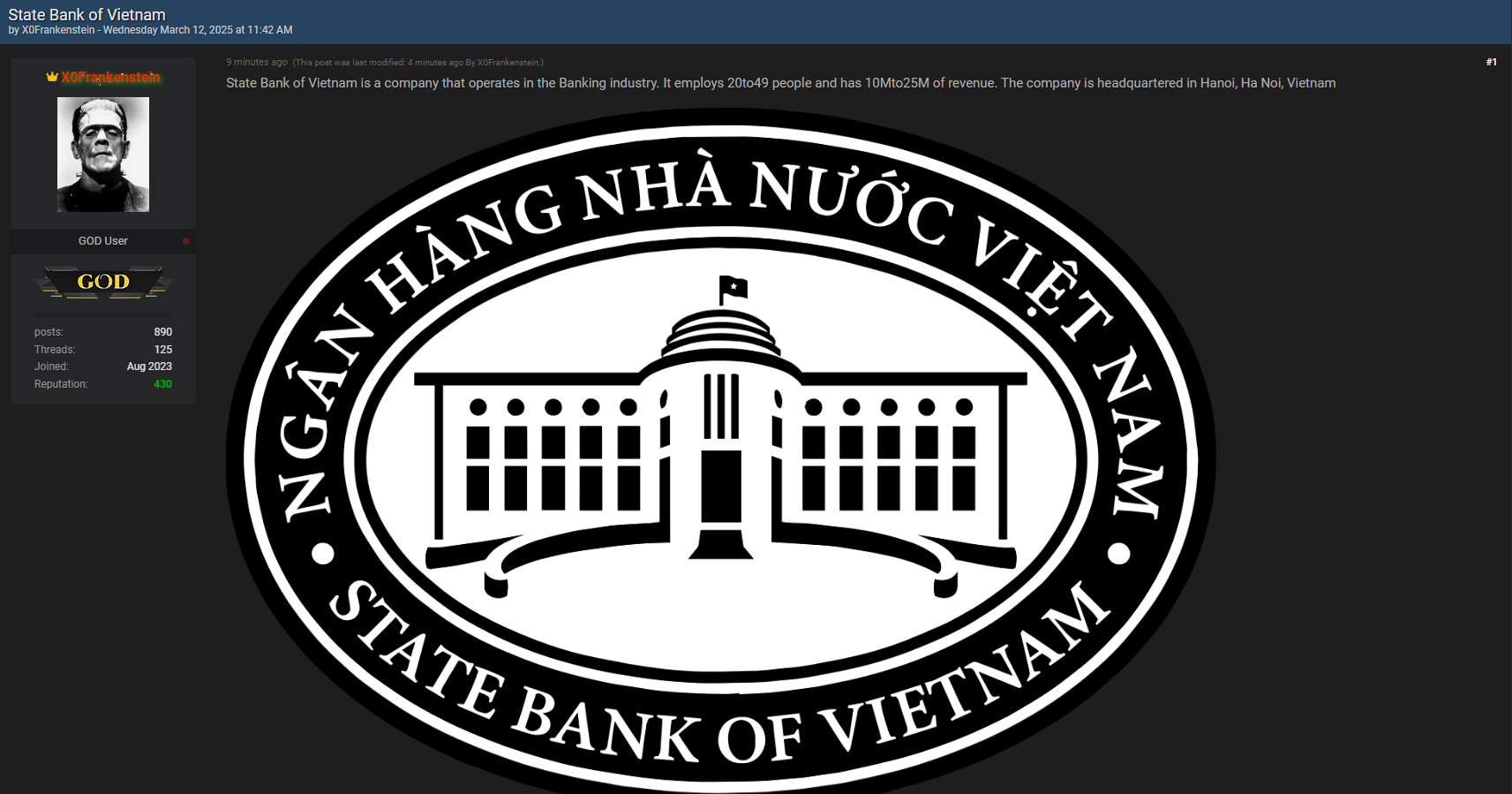 涉嫌越南国家银行数据泄露-xLab 威胁情报