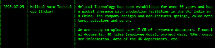 Helical Auto Technology India Pvt.Ltd成为Akira勒索软件的受害者-xLab 威胁情报