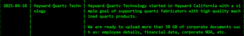 Hayward Quartz Technology成为Akira勒索软件的受害者-xLab 威胁情报
